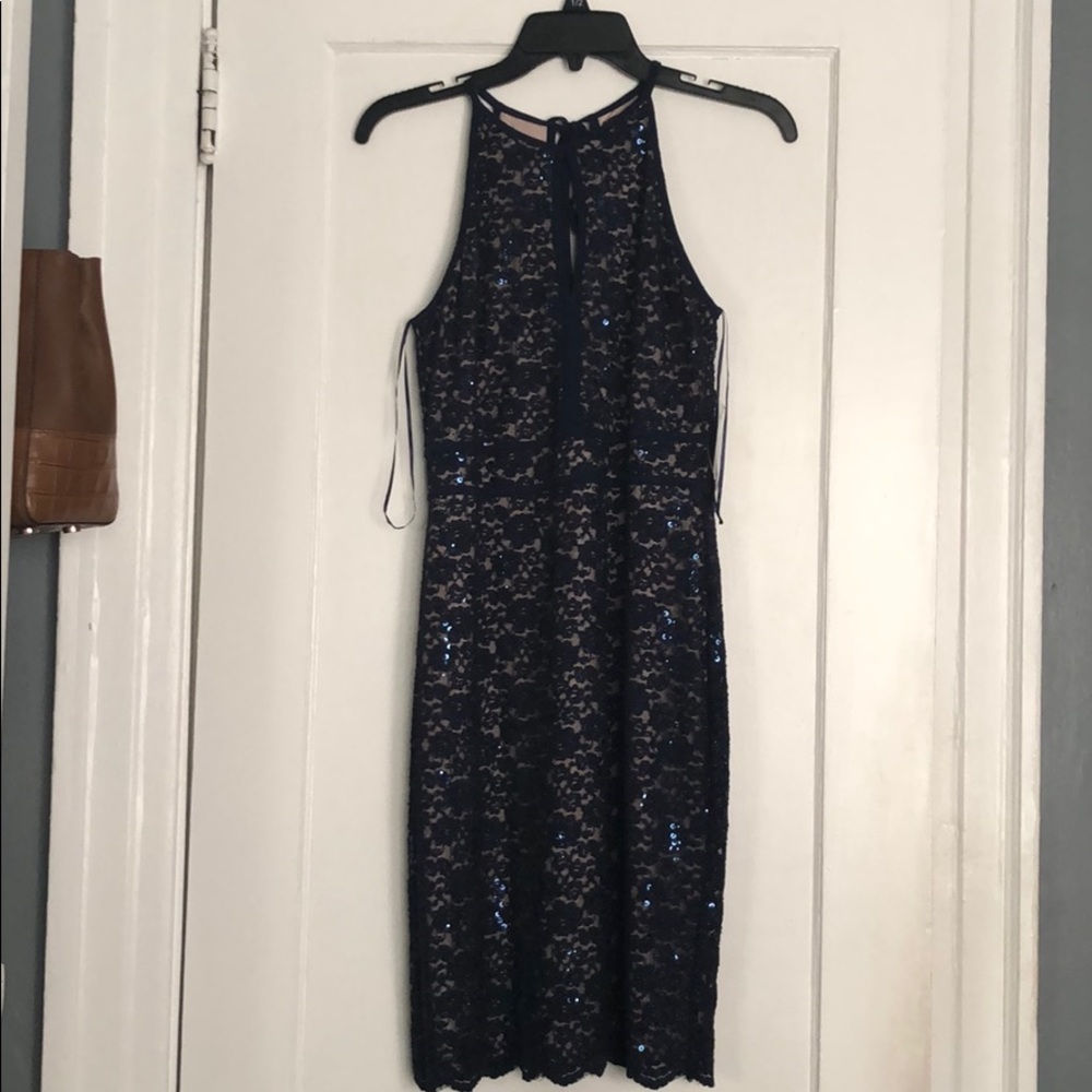 Navy and nude dress
